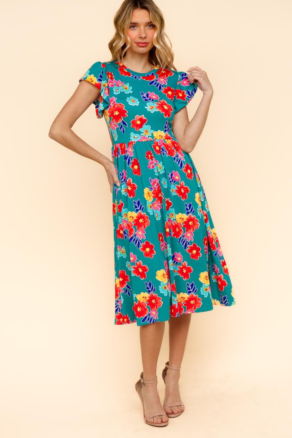 My Floral Spring Fit & Flare Midi Dress with Pockets | S-3X
